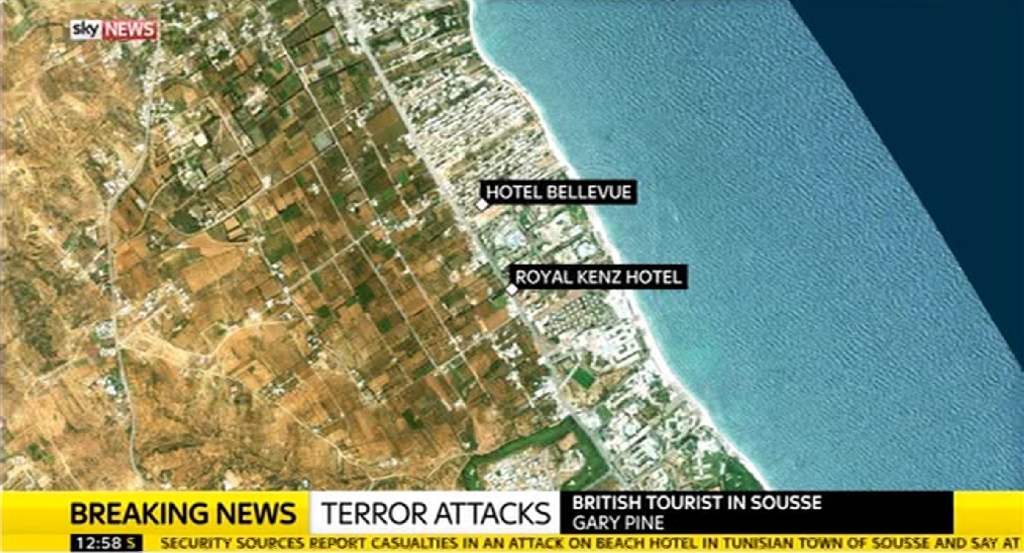 Snimka ekrana teroristički napad u Tunisu 26 lipnja 2015
