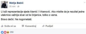 Facebook objava Matije Babića