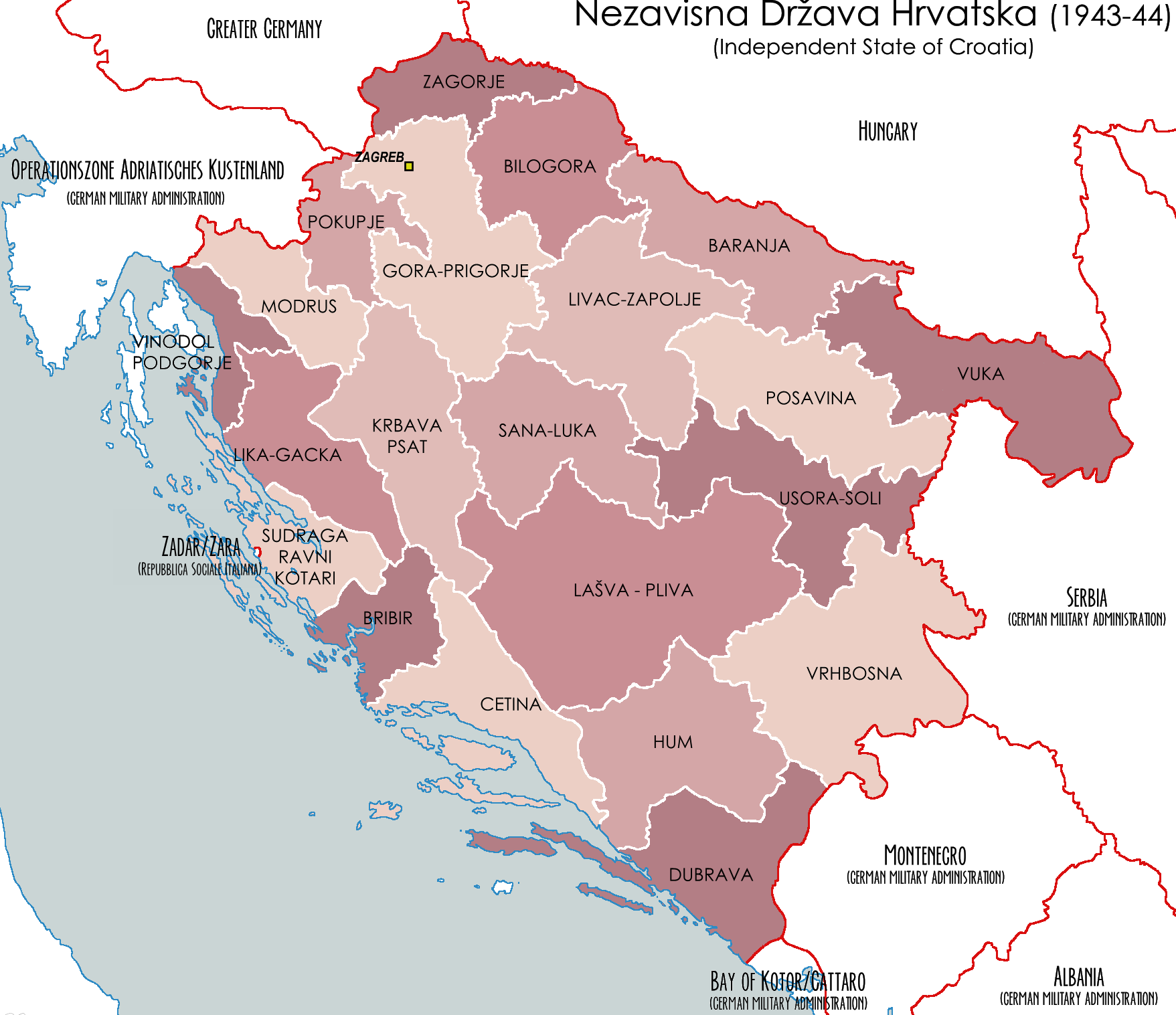 ndh karta 10. rujna 1943. – NDH pripaja Dalmaciju i Istru poništenjem  ndh karta