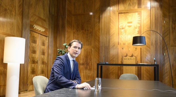 Austrian Chancellor Sebastian Kurz attends an EU leaders video conference summit in Vienna