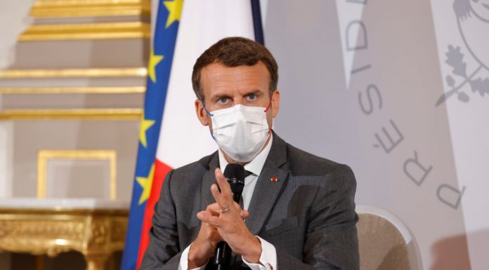 French President Macron attends a meeting with NGO representatives ahead of the G7 Summit