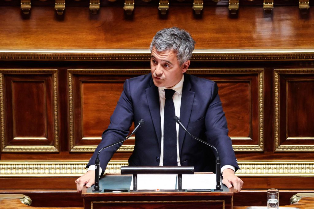 France's Justice Minister Gerald Darmanin delivers a speech during the review of criminal justice reform (Darmanin law), which intends to shorten trial times, at the Senate in Paris on April 13, 2026. The bill of the criminal justice reform (Darmanin law), promoted by France's Justice Minister, provides for the introduction of a "plea bargaining" procedure in criminal matters, provided that it is accepted by all parties, with shorter trials, without witnesses or experts. The text is criticised by lawyers, who believe the reform will be "to the detriment of the rights of the defence and of victims". (Photo by Ludovic MARIN / AFP)
